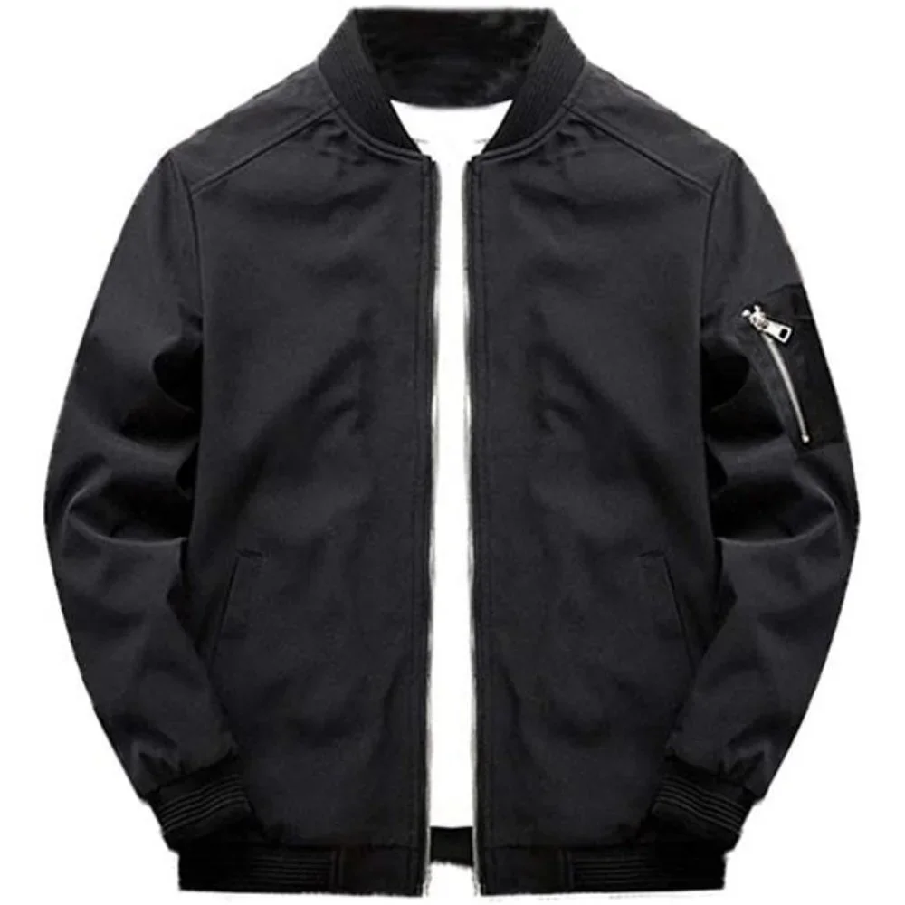 Men's Lightweight Softshell Coat Windbreaker Bomber Jacket - Black